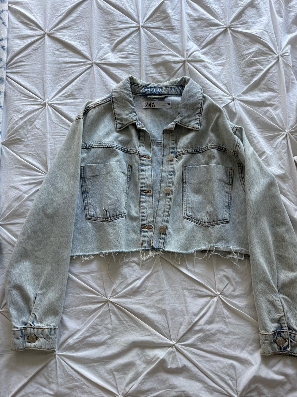 ZARA Cropped Light Wash Denim Jacket